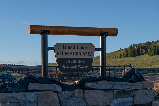 National Forest Sign on the Beartooth highway in Montana, in western USA of North America.. Nearest cities are Denver, Colorado, Salt Lake City, Jackson, Wyoming, Gardiner, Cooke City, Bozeman, and Billings, Montana, North America.
