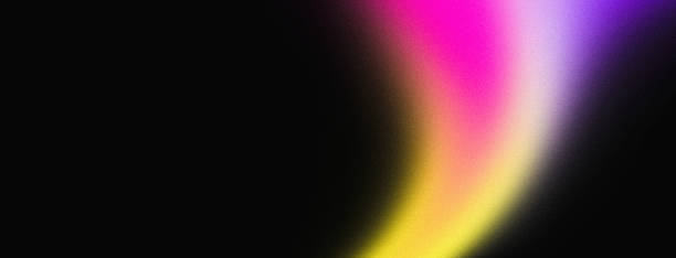istock Pink yellow purple color abstract gradient wave swirl shape on black background, grain texture effect, copy space 1487863985