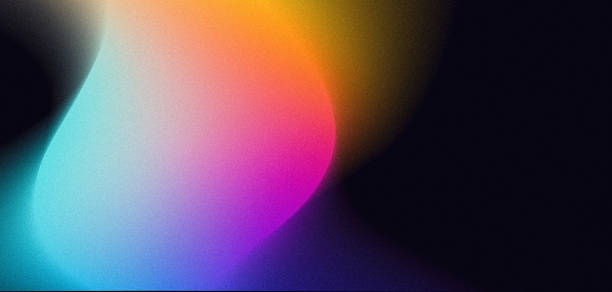 istock Vibrant color grainy gradient on dark background, orange blue pink purple blue black poster design abstract glowing light shape noise texture copy space 1487864049