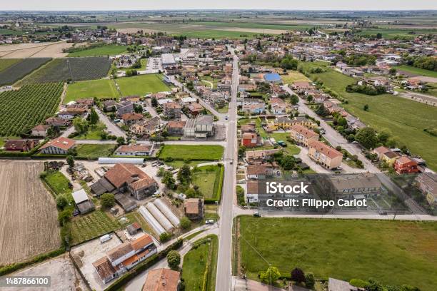 Aerial View Of A Small Village In The Po Valley Countryside Stock Photo - Download Image Now