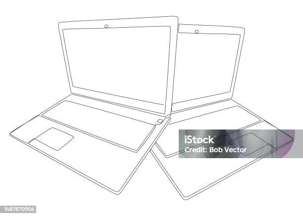 Three Lines Computer One Continuous Line Of Laptops Thin Line Illustration Vector Portable ...