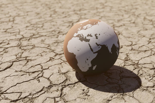istock Conceptual image of global climate change on a drought-dry land. 3d rendering 1487871905
