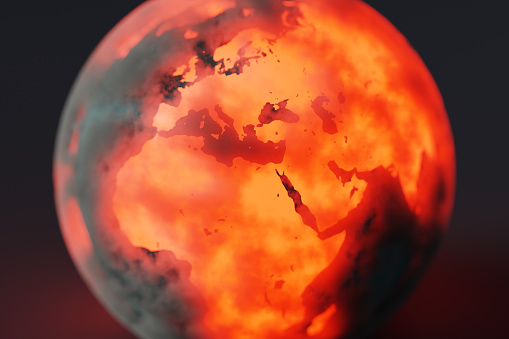 Conceptual image of the Earth experiencing anomalously high temperatures due to global climate change. 3d rendering