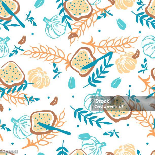 Abstract Toast Abstract Garlic Bread Toast Snack Vector Graphic Seamless Pattern Stock ...