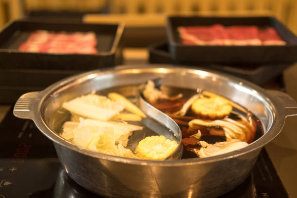 A close up of an authentic Nabe hot pot dinner in a Japanese home.