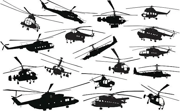 Vector illustration of Helicopter silhouettes