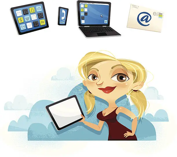 Vector illustration of Sexy girl with tablet - In the cloud!