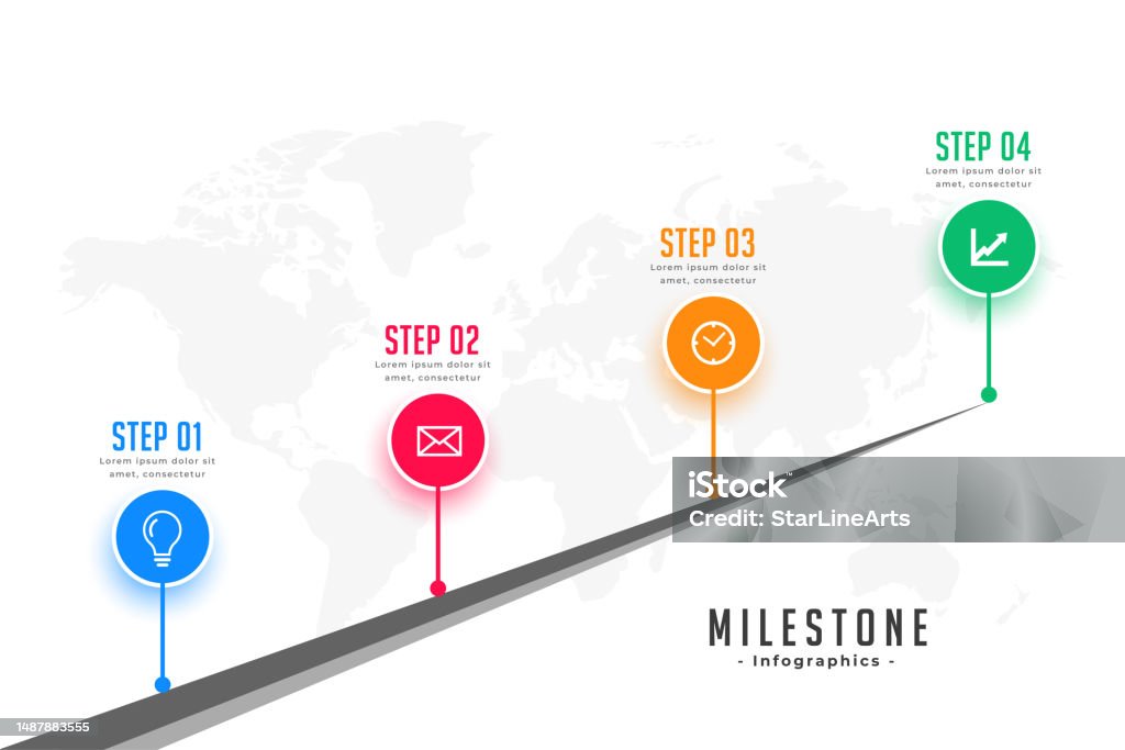 Milestone Workflow Map Layout With Four Step Plan Stock Illustration ...