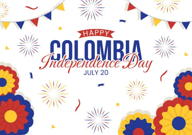 Vector illustration of Colombia Independence Day Vector Illustration with Waving Flag in National Holiday Celebration Flat Cartoon Hand Drawn Landing Page Templates