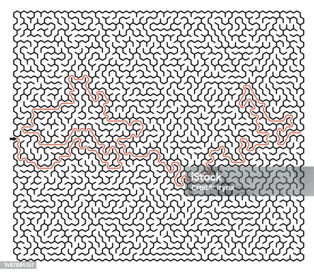 Maze Using Cells Highcomplexity Monochrome Square Maze With Hexagonal Cells And Solution ...