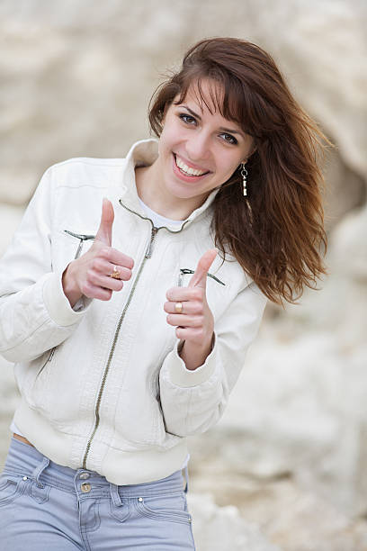 istock Monochrome dressed girl laughing on open air 148788637