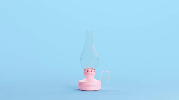 Pink Gas Lamp Gaslight Lantern Glass Traditional Old Oil Blue Background 3d illustration render digital rendering