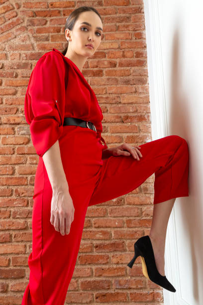 istock Beautiful brunette model wearing stylish outfit. 1487894022