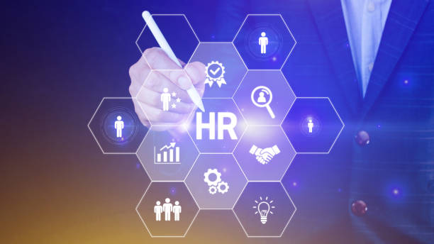 istock Businessman hand pressing human resources button, Human resources, HR management, employment, headhunting concept, hand holding modern social buttons on virtual background 1487894697