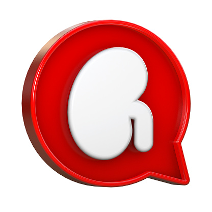 3d red speech bubble with kidney shape icon isolated on white background. 3d illustration.