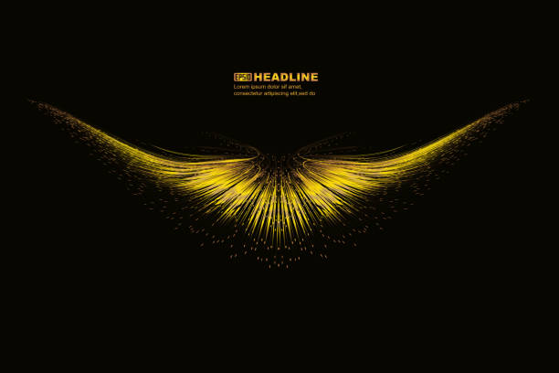 istock Golden dot line particles converge to form wings on a black background 1487900617