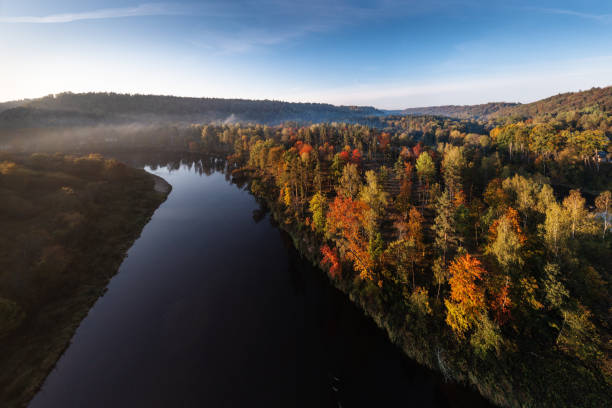 Peaceful landscape with Gauja river in Gauja National Park in Sigulda area at sunrise