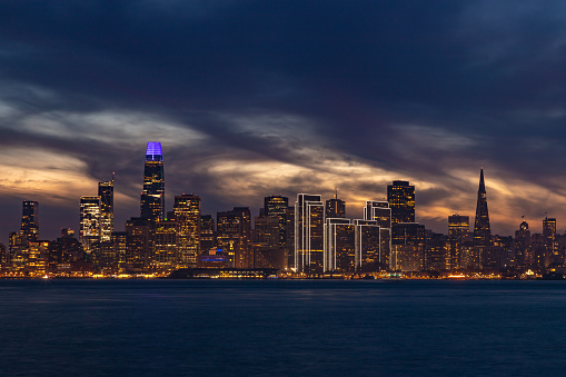 A picture of Downtown San Francisco as seen from Treasure Island at night.