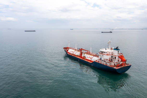 istock Aerial view tanker ship with liquid bulk cargo in transit. 1487905155