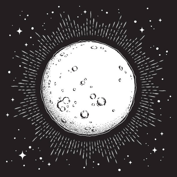 antique style hand drawn line art and dot work full moon with rays of light. boho chic tattoo or print design vector illustration. - ay stock illustrations