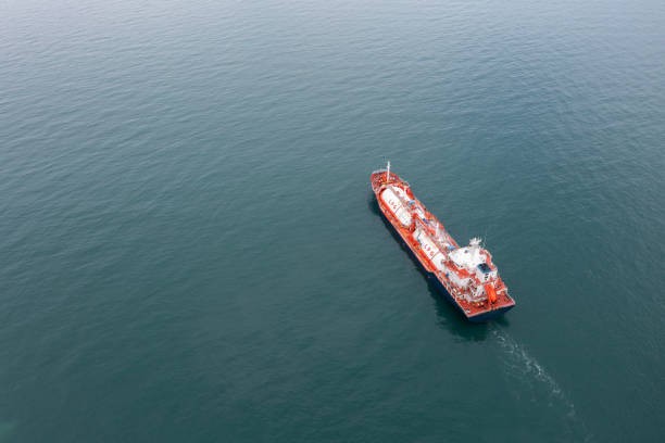 istock Aerial view tanker ship with liquid bulk cargo in transit. 1487906106