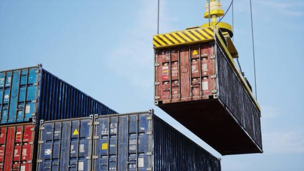Container Ship Unloading In Port Container, Commercial Dock, Mode of Transport, Container Crane, Shipping freight liner stock pictures, royalty-free photos & images