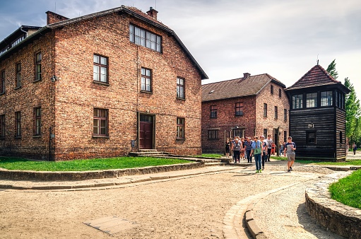 Oswiecim, Poland - May 12, 2016: Masonry blocks in concentration camp Auschwitz-Birkenau in Oswiecim, Poland.