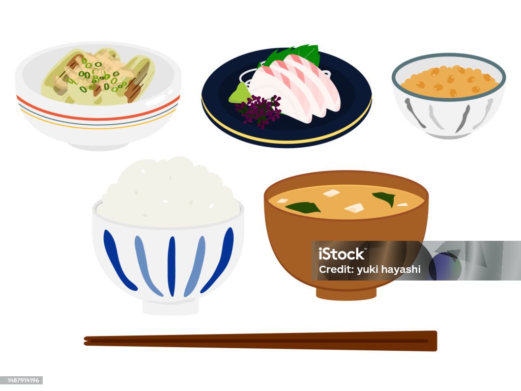 Japanese Style Rice Display A Vector Illustration Of Japanesestyle Rice With White Rice And Side ...