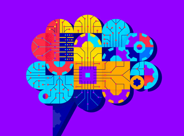 Bекторная иллюстрация Мозг ИИ с чипом