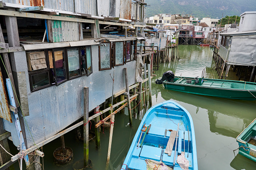 Traditional houses on stilt at Tai O, a fishing village in Lantau Island. Hong Kong, China.