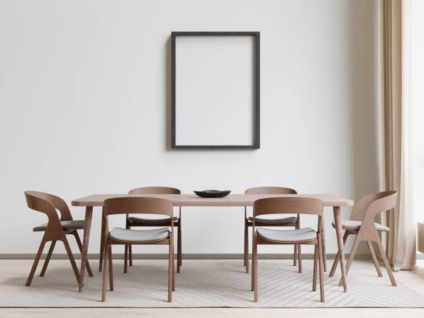 istock 3D rendering of a modern dining room with comfortable chairs and table 1487920895