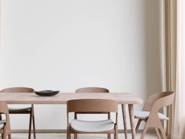 istock 3D rendering of a modern dining room with comfortable chairs and table 1487920948