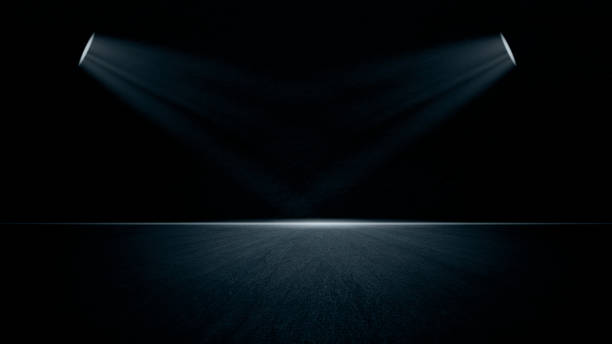 istock The dark stage shows, dark blue background, an empty dark scene, neon light, and spotlights The concrete floor and studio room with smoke float up the interior texture for display products 1487920954
