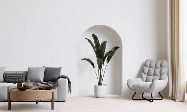 istock 3D rendering of a modern living room with a comfortable sofa against the wall 1487920959