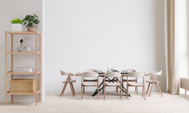 istock 3D rendering of a modern dining room with comfortable chairs and table 1487920964