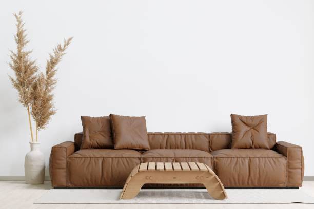 istock 3D rendering of a modern living room with a comfortable sofa against the wall 1487921016
