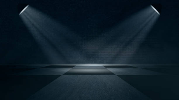 istock The dark stage shows, dark blue background, an empty dark scene, neon light, and spotlights The concrete floor and studio room with smoke float up the interior texture for display products 1487922273