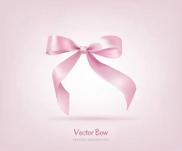 Vector illustration of Beautiful vector illustration of a rose pink bow with a knot on a white background for anniversaries, birthdays, mother's day, weddings and other celebrations. Perfect for greeting cards, decorations