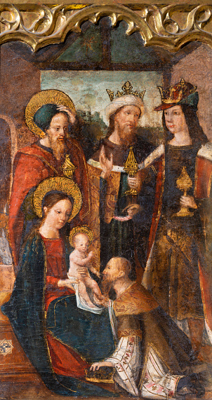 Valencia - The painting of Adoration of Magi on the side altar  in the Cathedral by Vicente Macip from end of 15. cent.