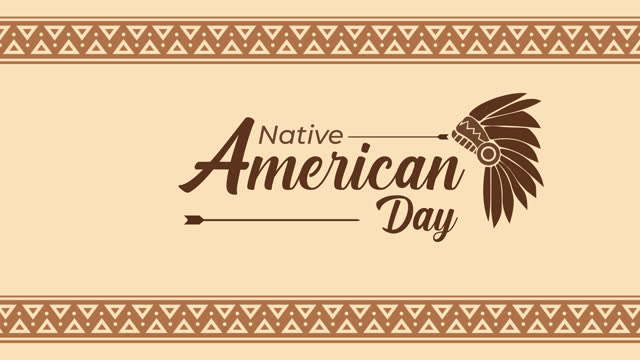 Native American Day Animation text Handwritten with indian feathers, arrows and ornament