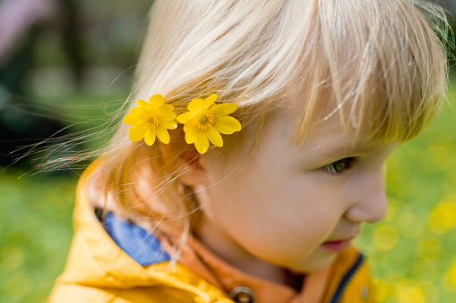 Child in springtime in nature