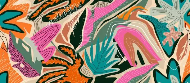 Vector illustration of tropical floral abstract contemporary seamless pattern.