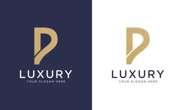 Vector illustration of Royal premium letter p logo design vector template in gold color. Beautiful logotype design for luxury company branding.