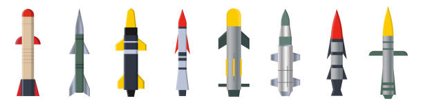 istock Military missile vector set. Collection of different combat rocket types. Ballistic missiles with nuclear warheads. 1487932024