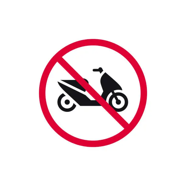 Vector illustration of No parking scooter rohibited sign, retro moped forbidden modern round sticker, vector illustration