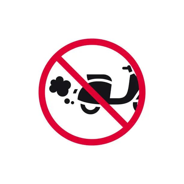 Vector illustration of No exhaust prohibited sign, no emitting exhaust fumes forbidden modern round sticker, vector illustration