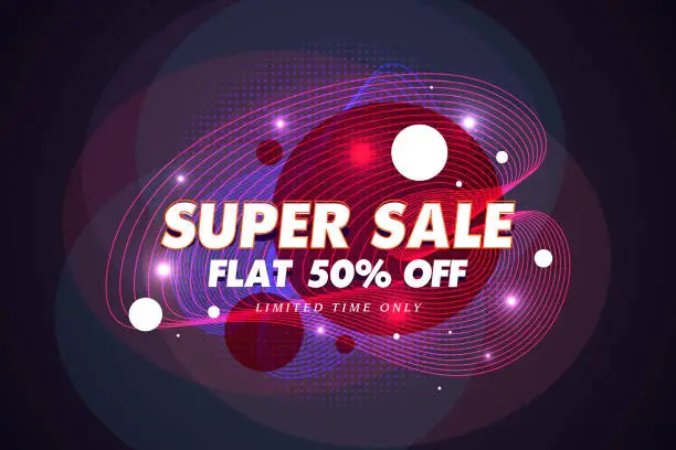 Vector illustration of Super sale banner template design for web or social media, discount 50% off.
