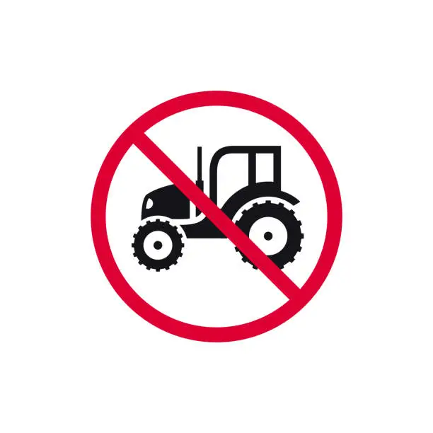 Vector illustration of No tractor prohibited sign, dump truck forbidden modern round sticker, vector illustration