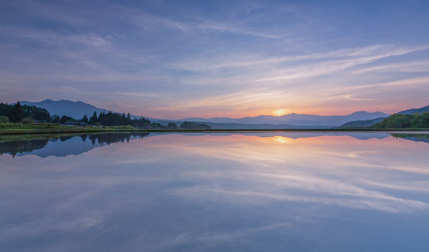 istock Beautiful sky color just before sunrise, reflected in water. 1487941968
