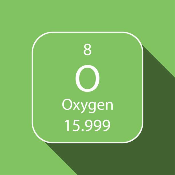 長い影のデザインを持つ酸素のシンボル。周期表の化学元素。ベクターイラスト。 - oxygen periodic table mass sign点のイラスト素材／クリップアート素材／マンガ素材／アイコン素材